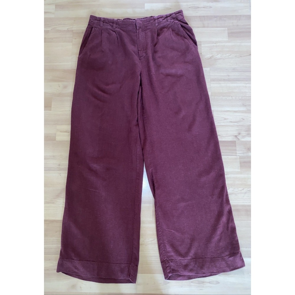 Coldwater Creek Linen Blend Pants Pleated Wide Leg Elastic Waist Size 10